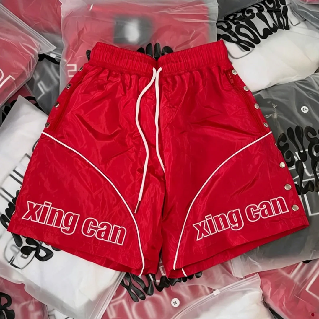 Letní mužské sportovní krátké kalhoty streetwear z těžké bavlny | digitální potisk DTG, elastický pas a šňůrka pro přizpůsobení