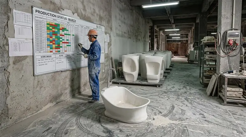 info-1-1 Wudu foot washer basins stacked in the factory before packing