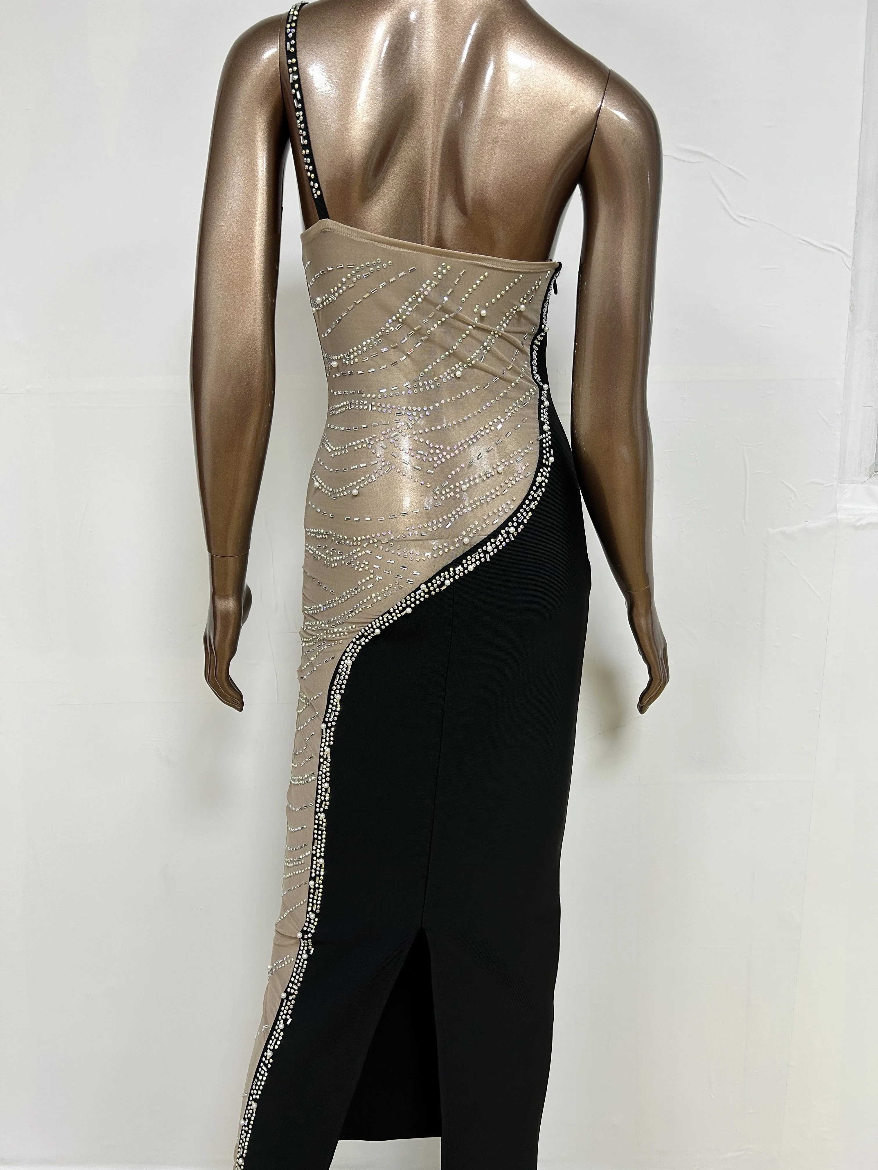AD1647 Handmade Crystal Rhinestones Long Dress Sexy Bodycon Dress Luxury  Woman Night Club Elegant Sexy