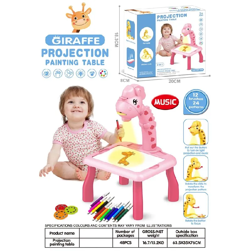 Multifunctional Painting Table Machine 24 Pattern Deer Projection Painting Table (With Music)  Projection Drawing Board for Kids