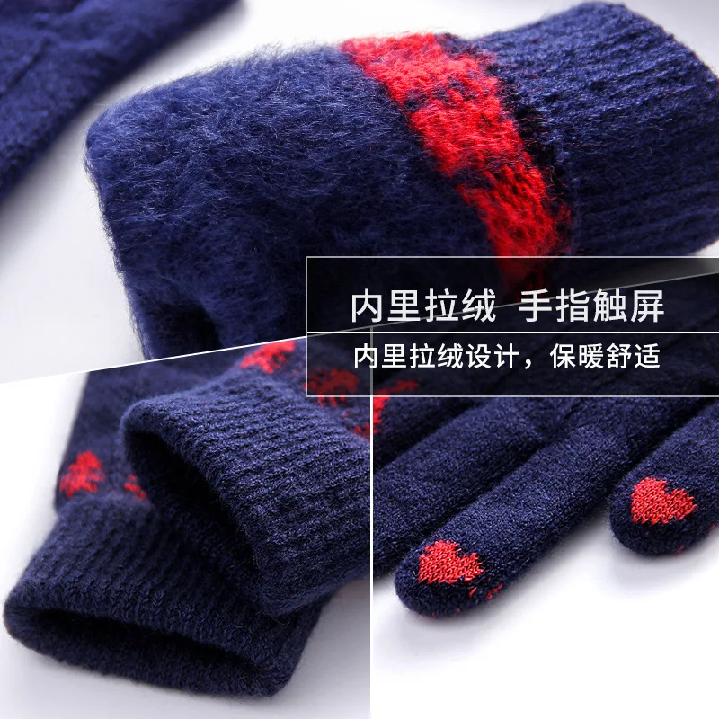 Vintage Christmas Deer Knitted Gloves Women Thicken Touch Screen Gloves Winter Warm Snow Full Finger Mittens Xmas Gift Women Fin