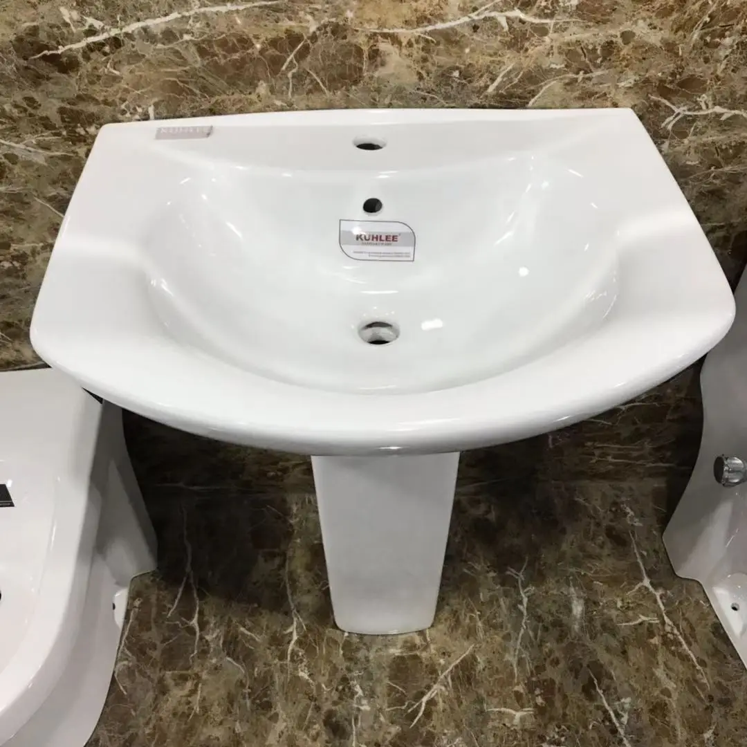 Wholesale Cheap Price Sanitary Ware Suite White Pedestal Sink Standing Basin For Hotel Bathroom