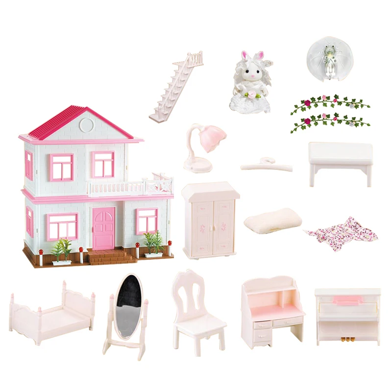 High Quality Simulation Cute Rabbit Playhouse Mini Doll House Toy With Light
