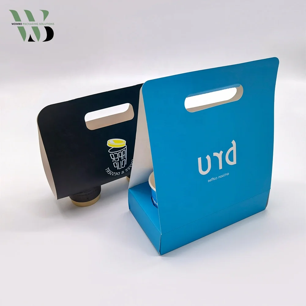 Folding Kraft Paper Cup Carrier Disposable Take Away To Go Coffee Cup ...