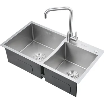 Handmade Stainless Steel Double Bowl Kitchen Sink with Anti-Splash Design