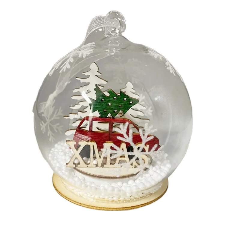 Battery powered nordic Christmas glass baubles white Christmas ball with LED lights