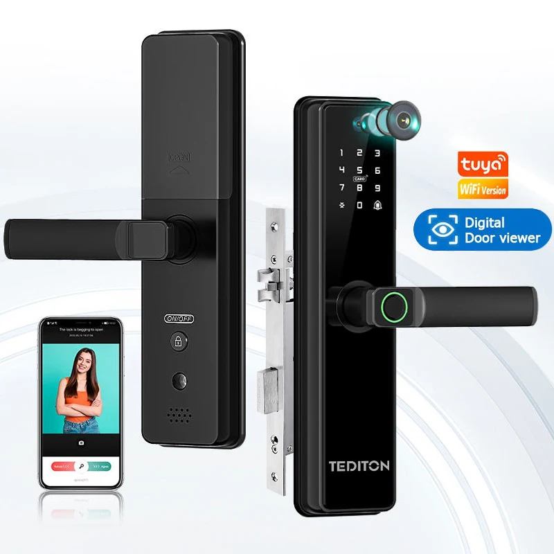 Tediton Cerradura Inteligente Zigbee Alexa Security Wood Door Tuya Wifi Smart Lock Door Lock With Camera Fingerprint Doorbell