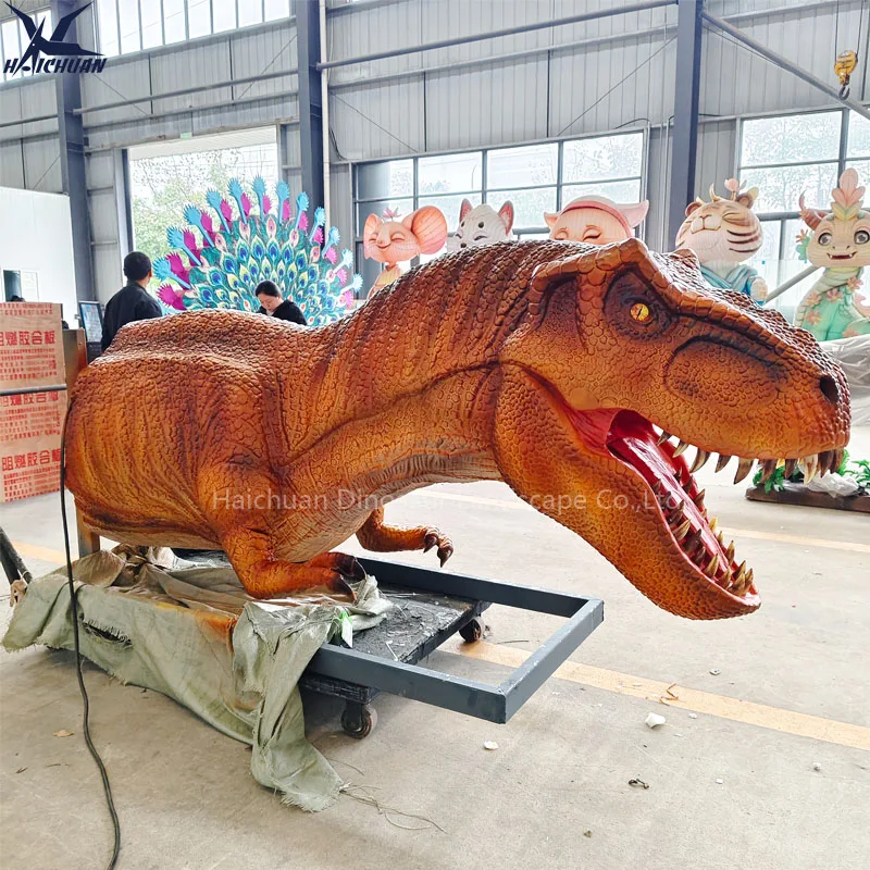 product l3m movable realistic animatronic dinosaur model half body tyrannosaurus t rex metal silicone for dinosaur park decoration-2