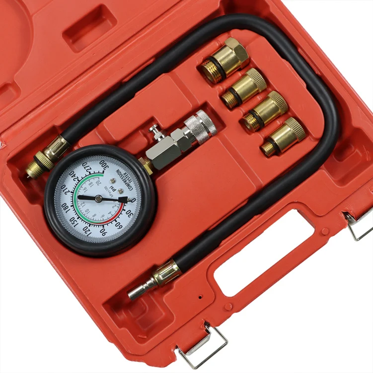 AUTOTOP 8pcs Petrol Engine Gas Compression Tester Tool Kit Cylinder Pressure Gauge for Vehicle Use