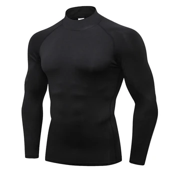 Factory Supply High Collar Quick Dry Long Mens Compression Shirt Long Sleeve