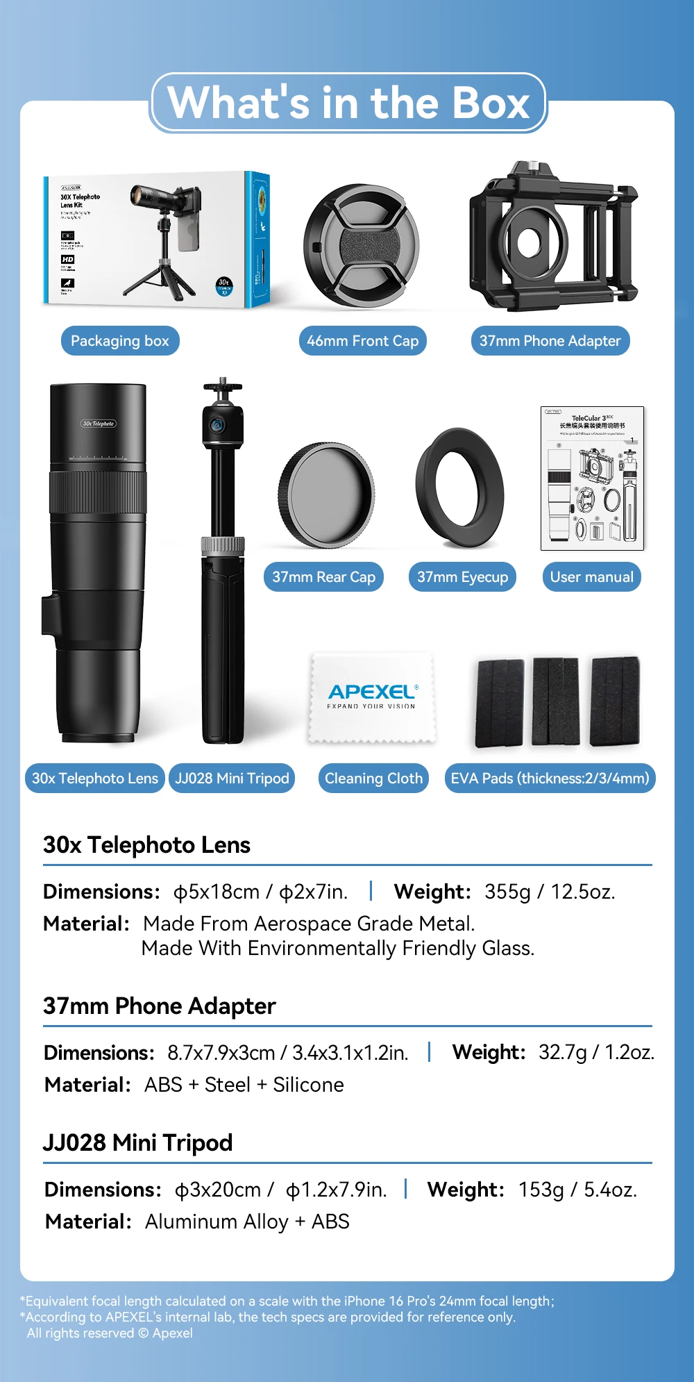 APEXEL APL-T30XJJ028 30X Telephoto Lens Telescope Monocular
