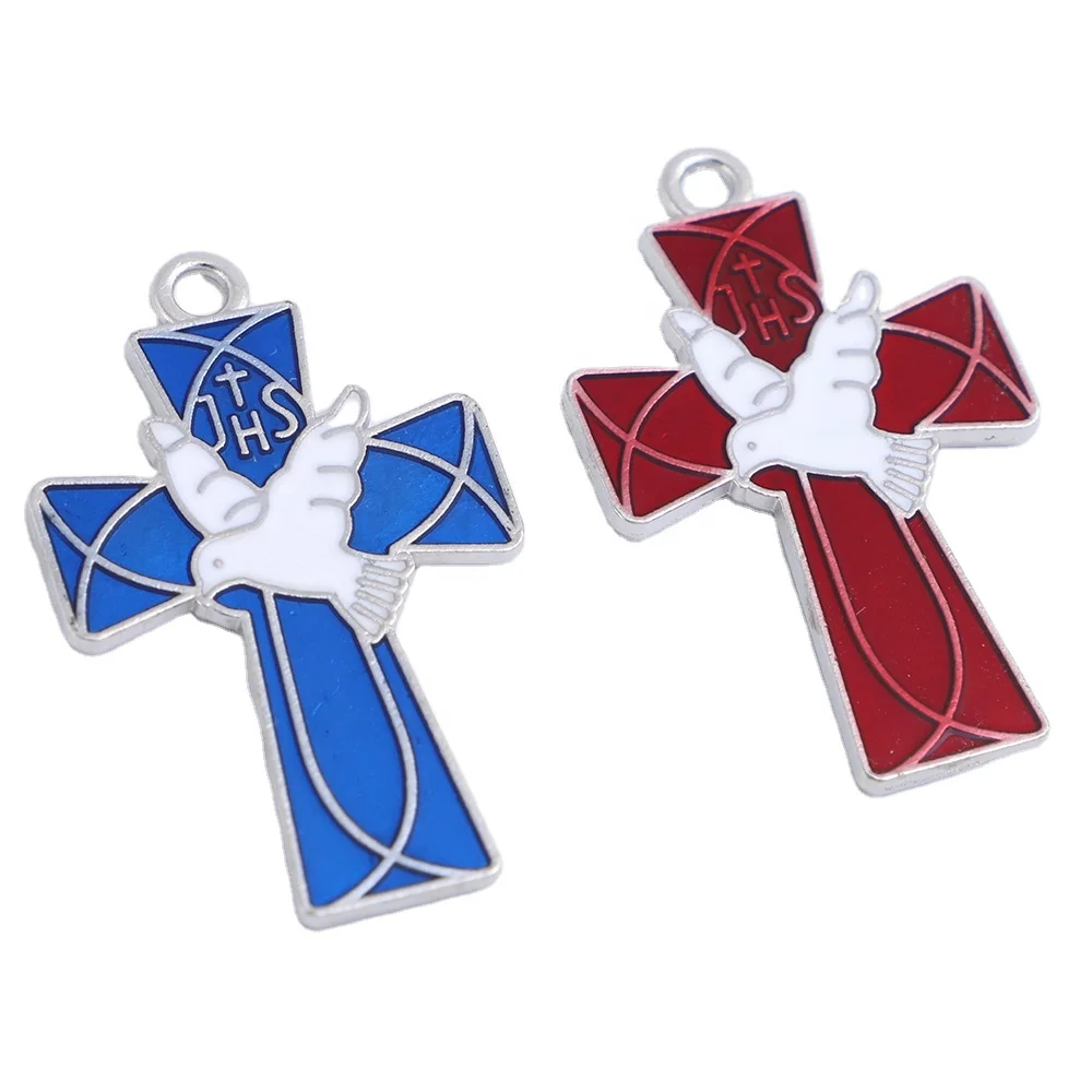 IHS Transparent Enamel Holy Spirit Rosary Dove Confirmation Crucifix Cross Pendant