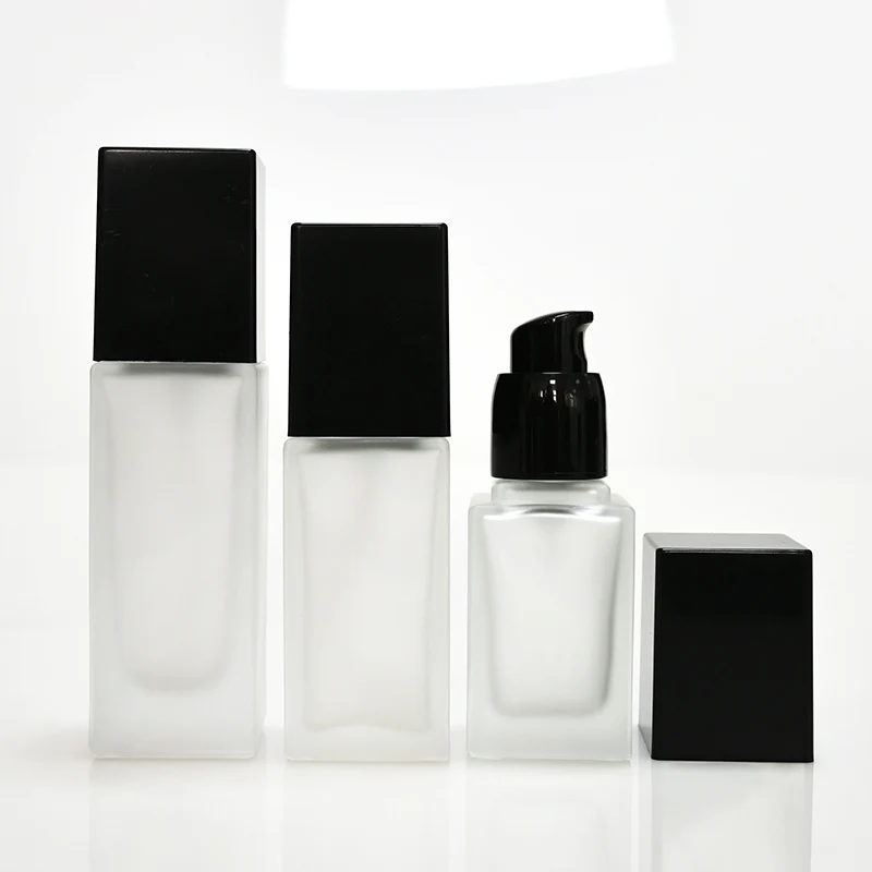 Custom 20ml 30ml 40ml Cosmetic Packaging Frosted Empty Serum Pump Lotion Liquid Foundation Glass Bottle With Pump
