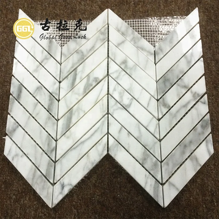 Statuario White Marble Chevron Marble Mosaic For Bathroom and Kitchen Tiles