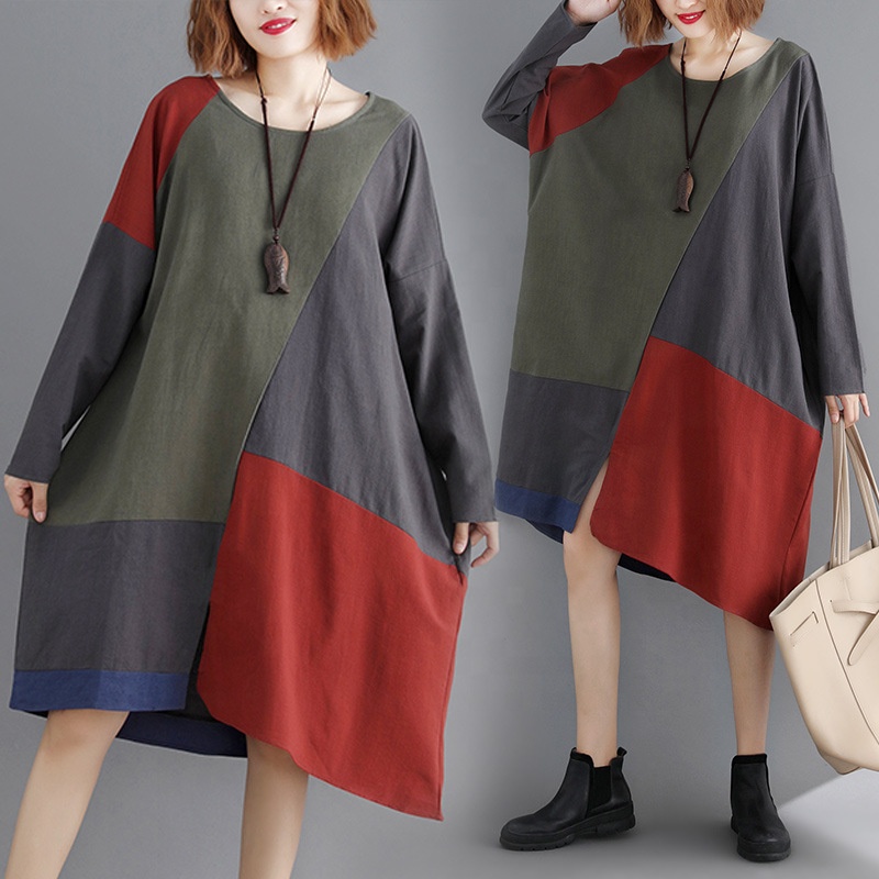 LW-020-9125 в этническом стиле цветов, свитер с длинными рукавами в винтажном стиле; Платье в стиле пэчворк платья для женщин