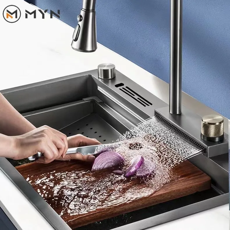 Mavigadgets gold stream multifunctional waterfall kitchen sink. Nano Step Kitchen Sink 304 Stainless Steel. Мойка водопад. Мойка для кухни с водопадом. Раковина водопад для кухни.