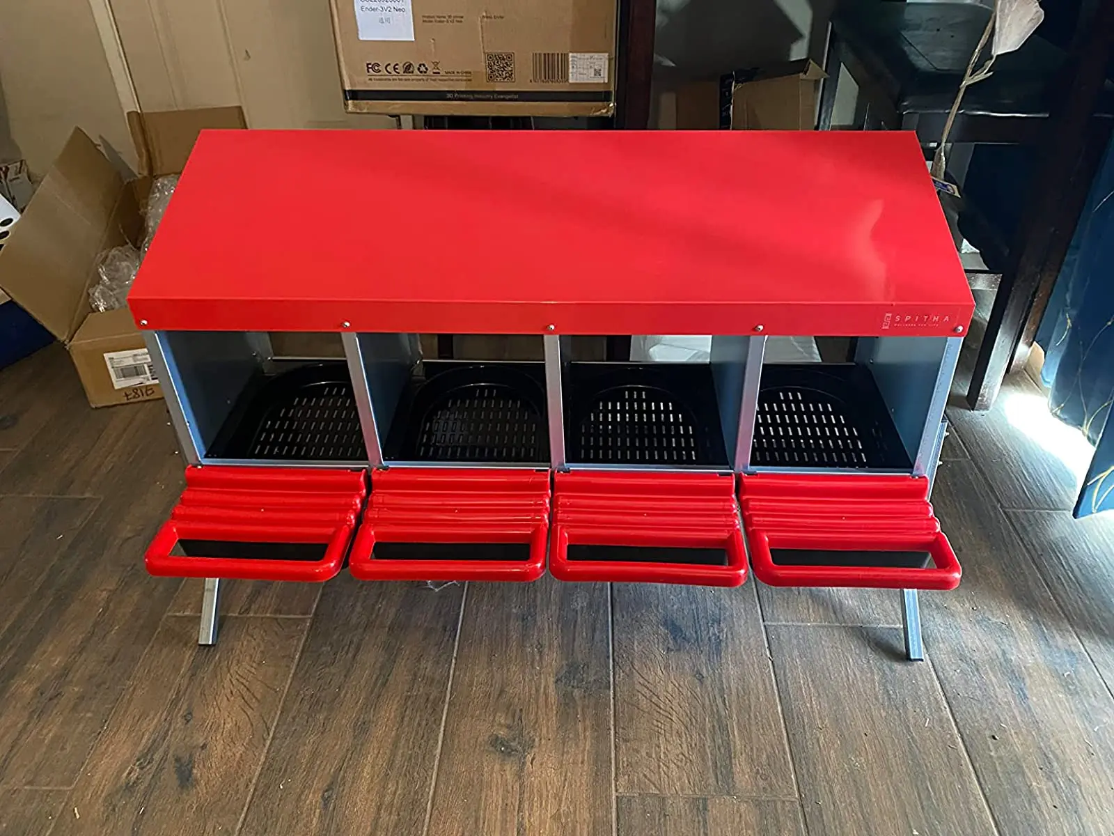 4 Hole Metal Chicken Laying Boxes With Perch Heavy Duty Roll Out