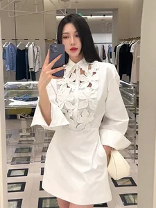 Bettergirl High Quality Large Flower White Short Dress for Women 2026 New Luxury Unique Long Sleeve Birthday Party Dress
