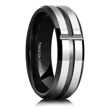 Wholesale Polished Tungsten 8mm Black Cross Groove Tungsten Carbide Ring Mens Wedding Ring Fashion Rings Jewelry Ring Men