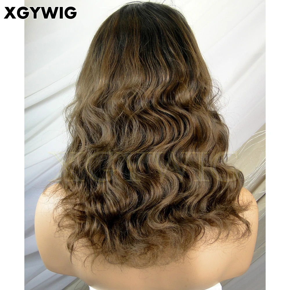 Wholesale Short Loose Wavy Virgin Human Hair 150% Density Ombre Two Tone Color Brazilian Glueless Lace Front Wigs