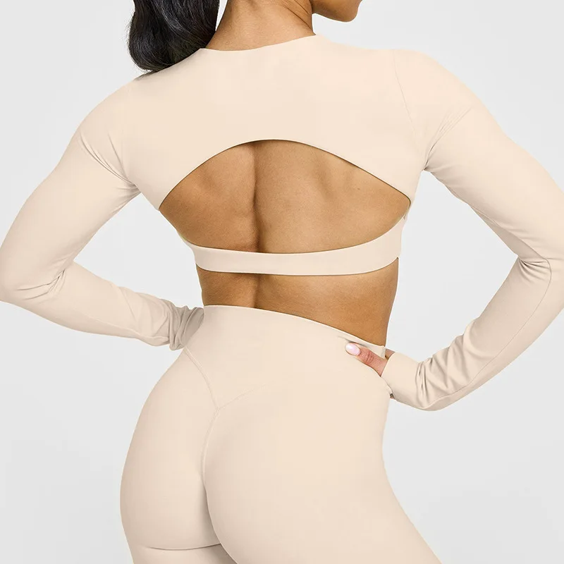 High-end Backless Breathable for Sports Top Full Sleeve Chest Pad Tight-fitting Yoga Wea detail