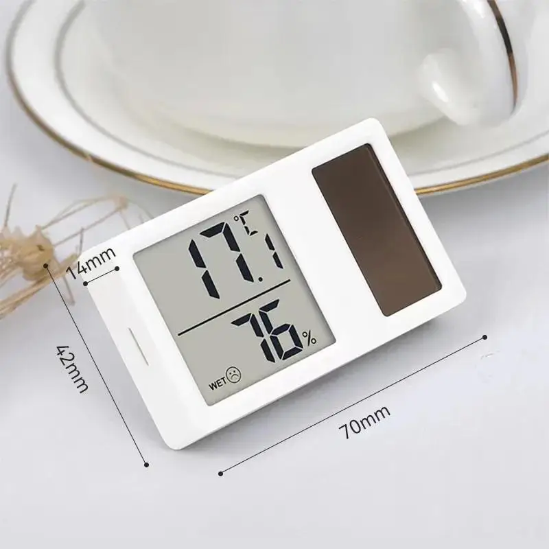 Mini Hygrometer Small Standing Wall Mounted Solar Digital Temperature and Humidity Meter Household Indoor Thermometer