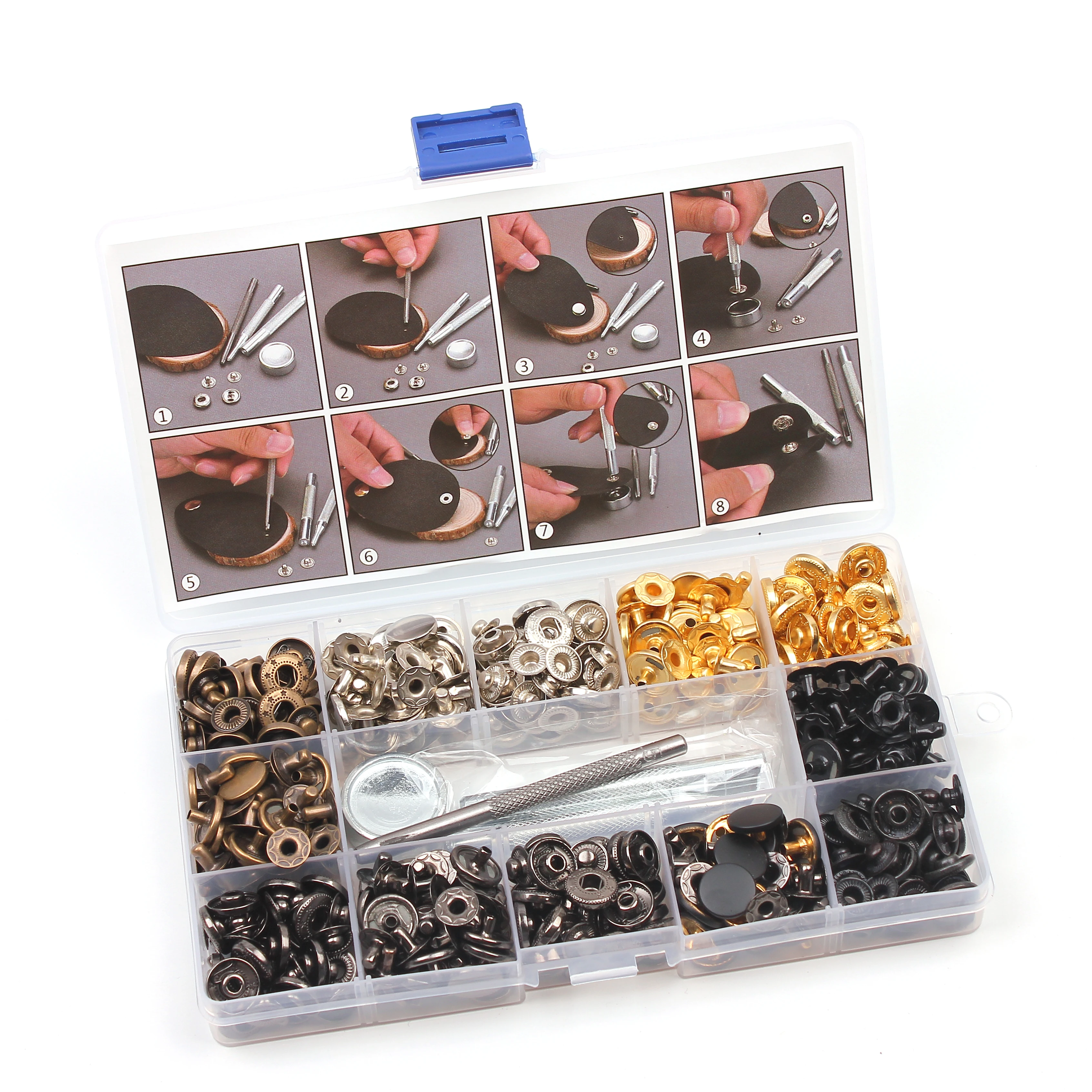 120 Set Leather Snap Fasteners Kit, 12.5mm Metal Button Snaps Press Studs  with 4 Setter Tools, 4 Color Leather Snaps for Clothes, Jackets, Jeans  Wears, Bracelets, Bags 