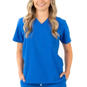 Female Polyester Rayon Spandex Woven Fabric Spa Beauty Staff and Hospital Nurse Uniform Scrub Top for Women