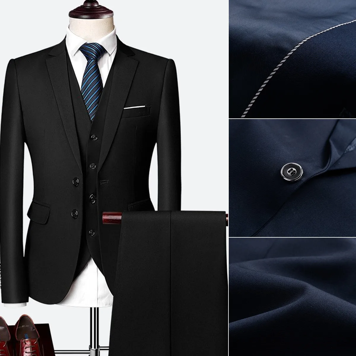 Y2603 British Style Business Suit for Men Slim Fit Jacket+Vest+Pant 3 Piece Set Formal O aperçu 6