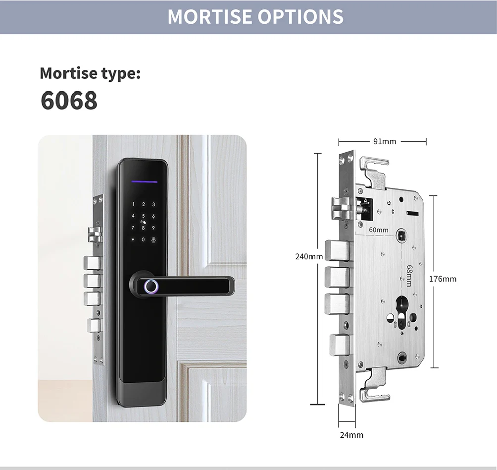 Smartek E908F 6068 Keyless Entry Mật khẩu vân tay Thẻ RFID Khóa ứng dụng Sinh trắc học kỹ thuật số TTlock Khóa cửa thông minh