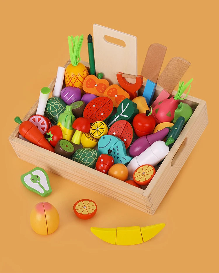 Montessori Educational Toys Kitchen Wooden Vegetables Set Toy Cutting