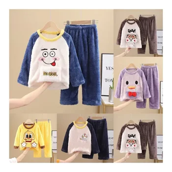 2024 Girls Sleepwear Clothes Sets Baby Autumn Winter Children Clothing Flannel Boys Pajama Set Cotton Kids Pajamas Warm