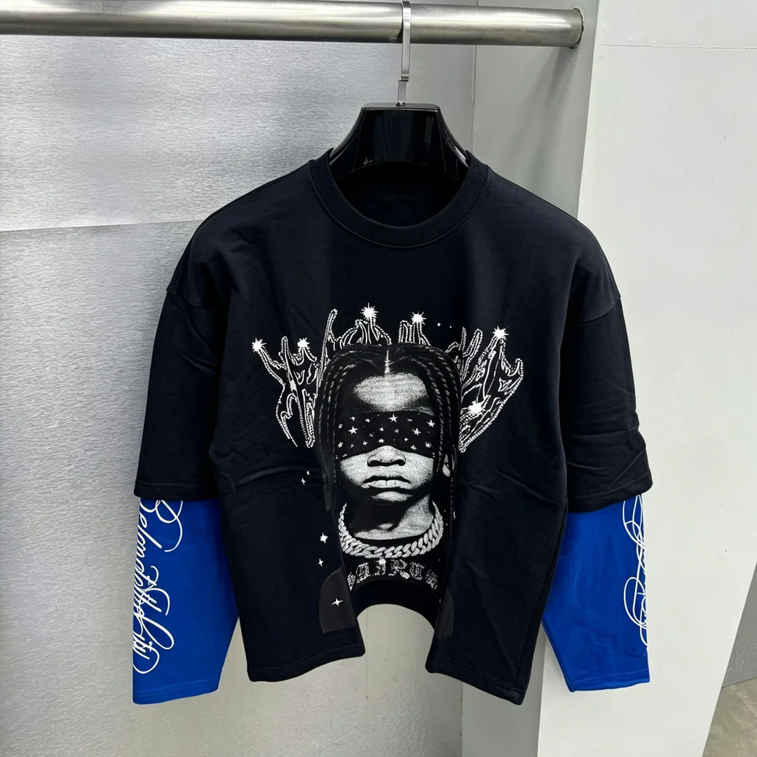 Přizpůsobitelné mužské tričko z 100 % bavlny s kulatým výstřihem, krátkým nebo dlouhým rukávem, vintage uliční styl, slim fit, digitální potisk DTG
