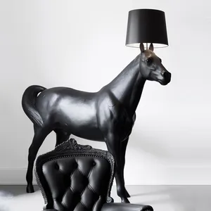 Nordic Designer Horse Statue Standing Lamp Sculpture Hotel Resin Modern Led Animal Floor Lamps Villa Exhibition Hall