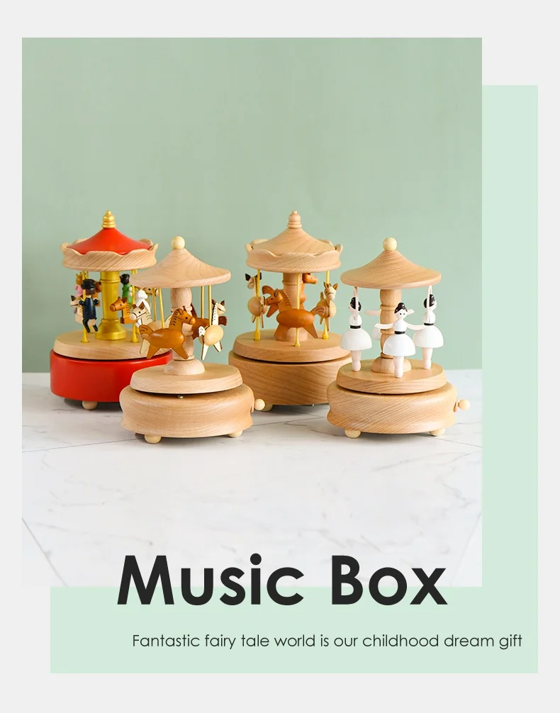 Creative Popular Fun Lovely Toy Movable Wooden Customized Carousel