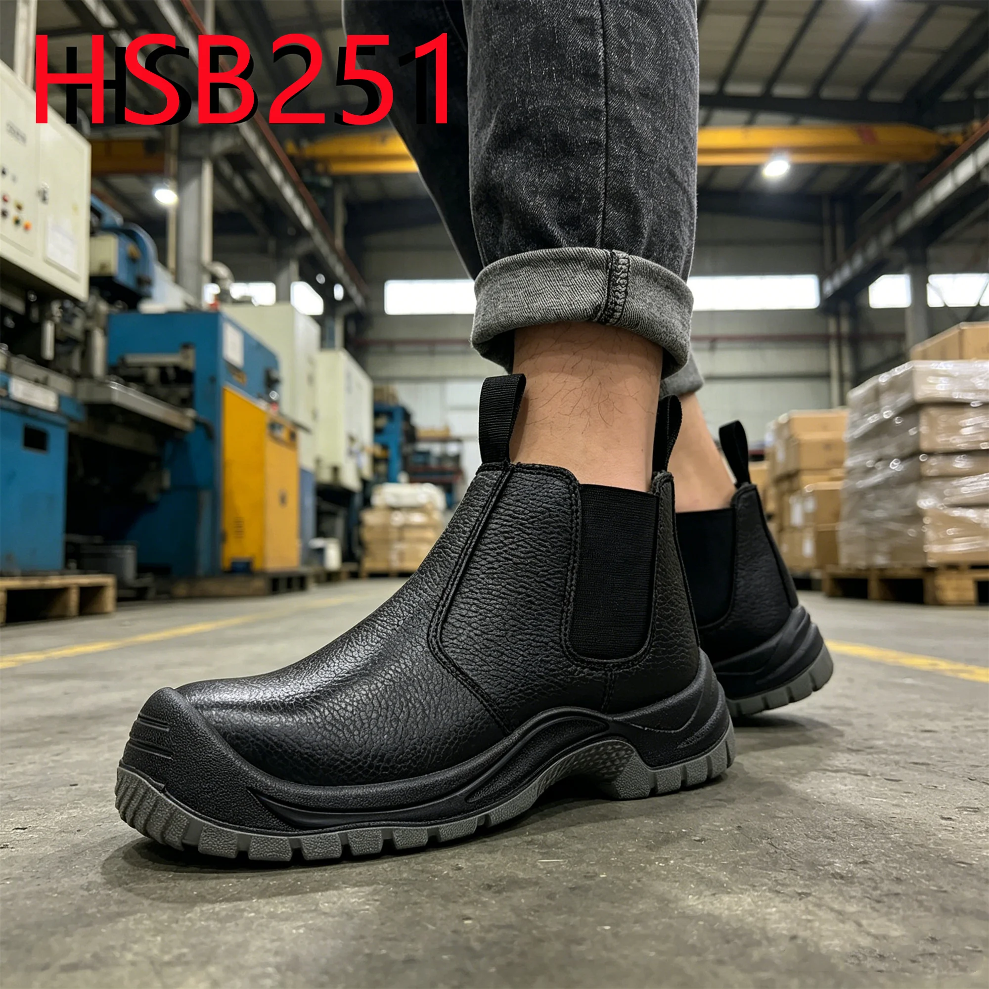 HY, Neftkəndi işləri üçün sıçramaya qarşı keyfiyyətli embossed (reliefli) dəri iş botları. İsraildə populyar polad burunlu daxili qoyulma ilə qara/qəhvəyi təhlükəsizlik ayaqqabıları HSB251
