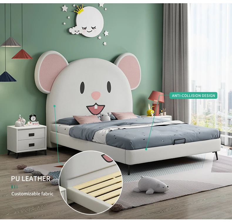 Cama Moderna De Cuero Para Niños,Diseño De Ratón Blanco,Dibujos Animados -  Buy Mouse Cama,Cama,El Chico De La Cama Product on 