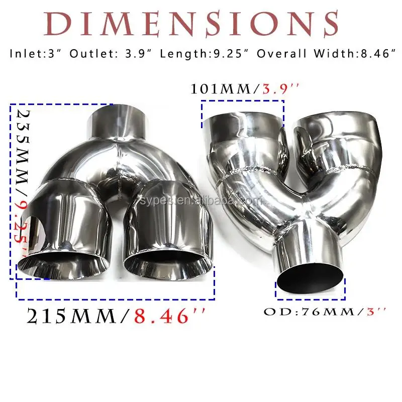 SYPES Stainless Steel Dual Exhaust Tip 3 Inch Inlet 3.9" Outlet 8.46 ...