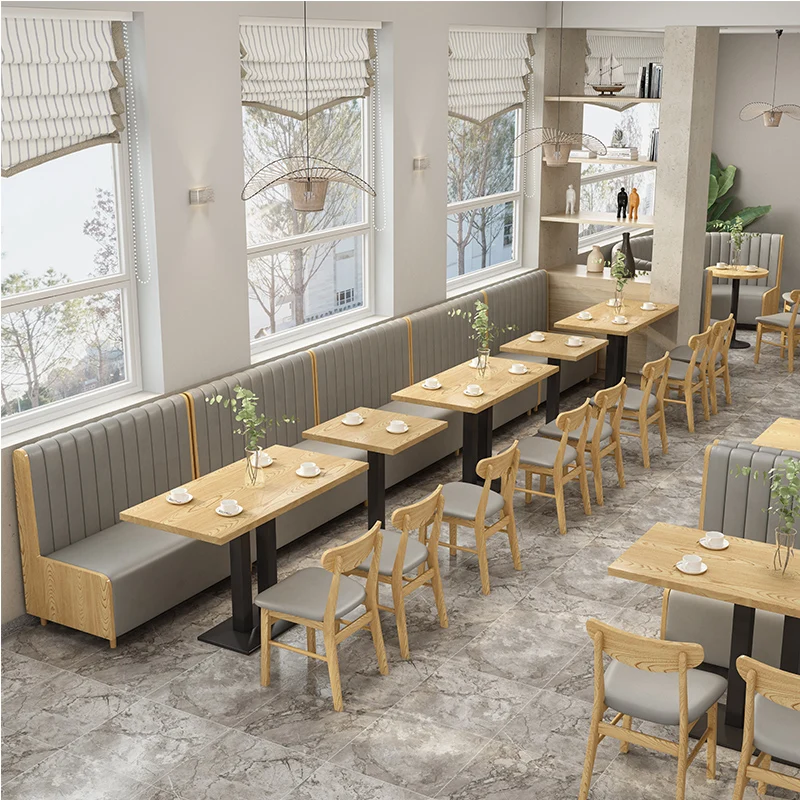 Customized Indoor Wooden Restaurant Furniture Semicircle Leather Booth Seating Sofa Bench With Table and Chairs Sets for Cafe