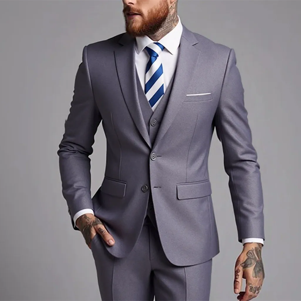 Y2603 British Style Business Suit for Men Slim Fit Jacket+Vest+Pant 3 Piece Set Formal O aperçu 5