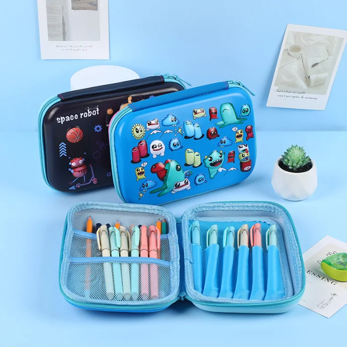 EVA Kids Organizer Bag Rectangle Stationery Box PU Fabric Cartoon Unicorn Dinosaur Shark Pencil Case