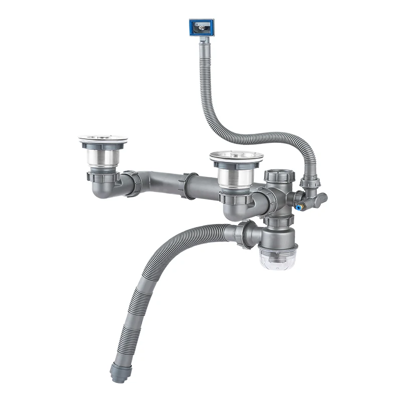 Space Save Kitchen Sink Drainer Connector with Anti-Odor Gourd and Expandable Postposition Pipe Suitable for Different Wastes