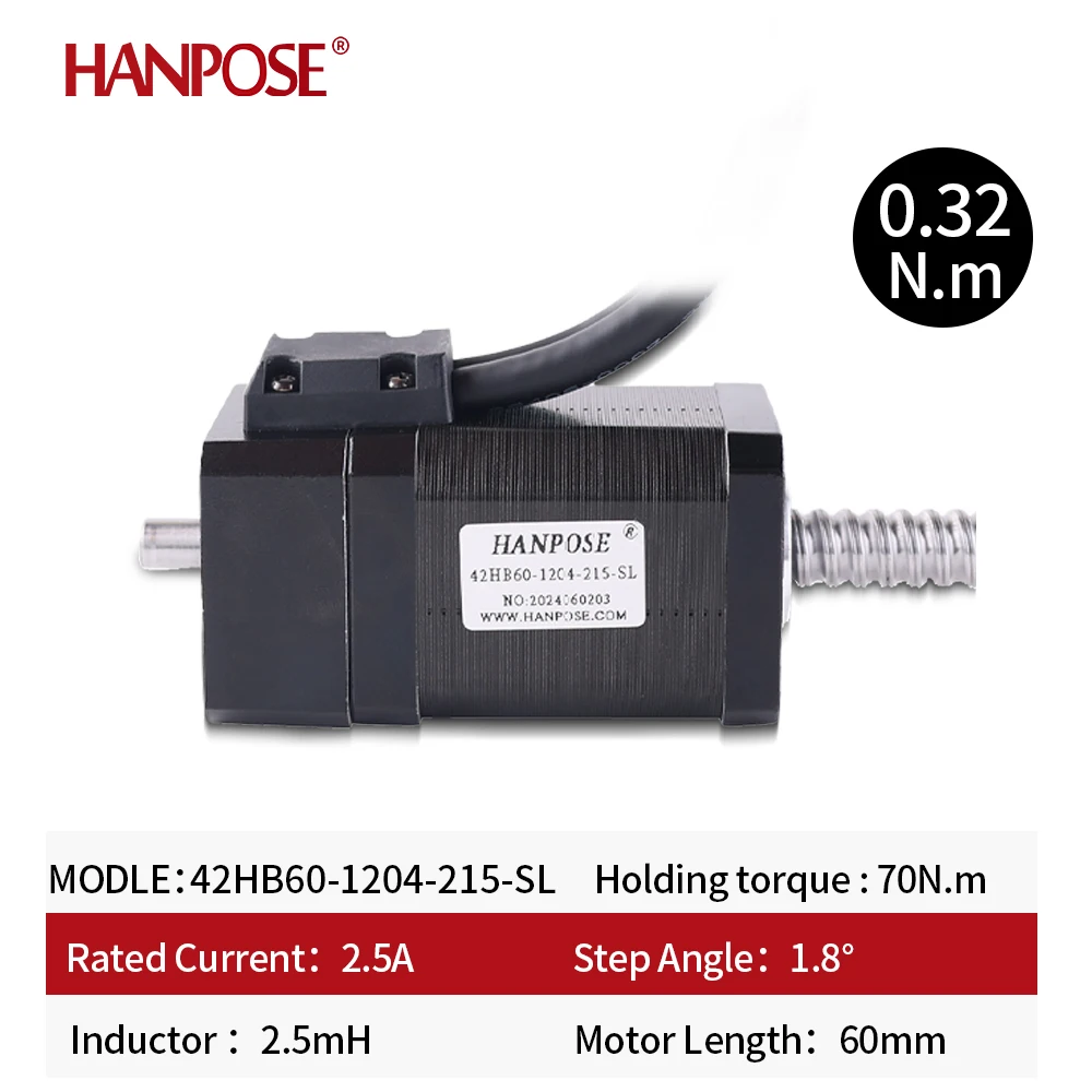 Hanpose Customized Closed-Loop Ball Screw Motor 42HB34/40/48/60-1204-215-SL 2.5A 2.5MH 1.8 °  High Torque Stepper Motor