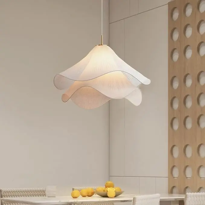 French Style Nordic Cream Chandelier Living Room Bedroom Lamp Middle Size Led Dimmable Fabric Warm Lighting