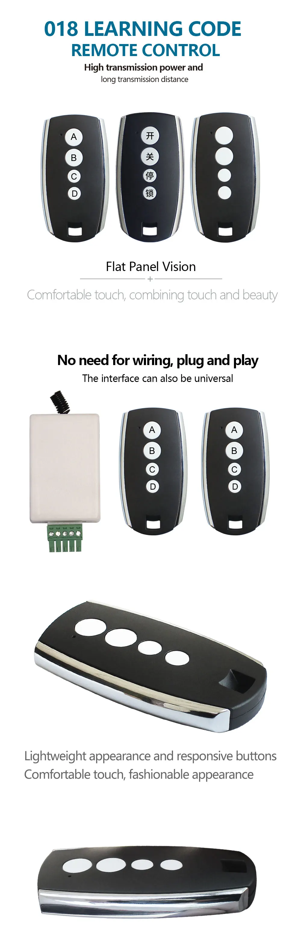 Metal four-button 433MHz learning code RF smart remote control roller ...