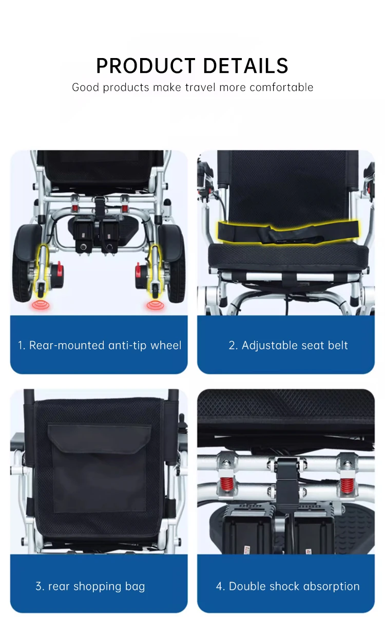 Ultra Lightweight Intelligent Folding Electric for adults Portable Wheelchair Waterproof Powerful 500W  Power Chair factory