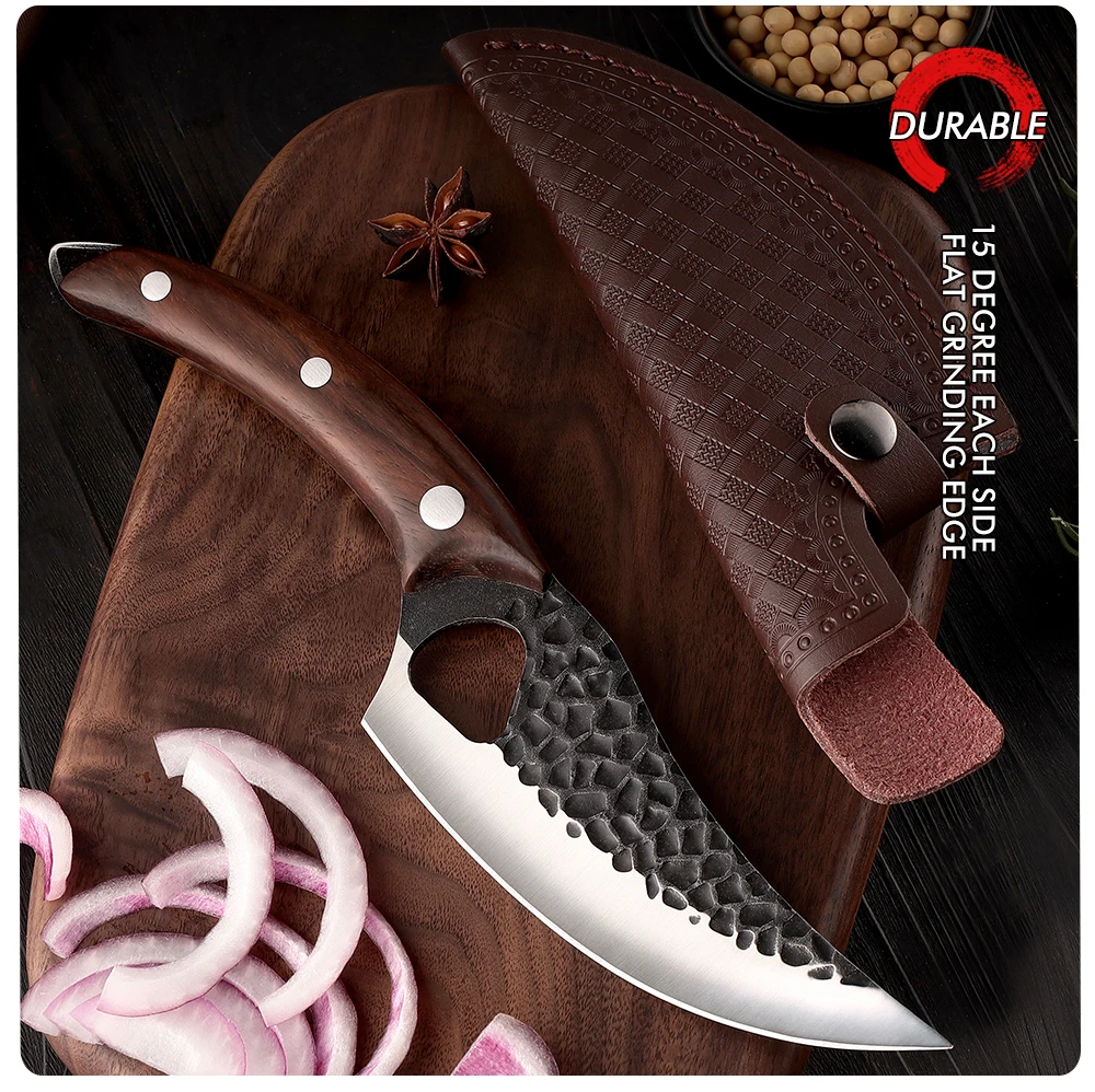 Grandsharp forged meat cutting knife 6 inches with leather sheath