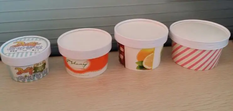 Wholesales Disposable 100 ml 3oz Plain Ice Cream Paper Cup With Paper Lid  and Wooden Spoon
