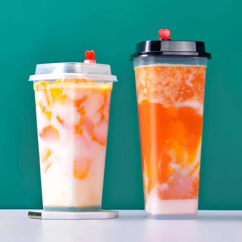 Customized Disposable Transparent Square Rigid Plastic Dessert Cup Milkshake Smoothie Coffee Cup Injection Plastic Cup
