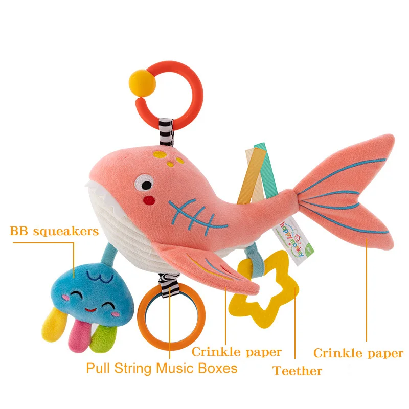Plush Shark and Bird Pull String Music Voice Boxes Hanging for Baby Toy H073